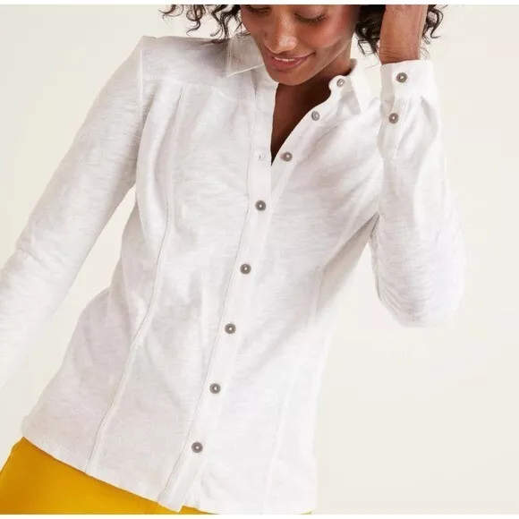 BODEN Tara Jersey Shirt UK 8 White Long Sleeve Cotton Button Up Top NEW SAMPLE