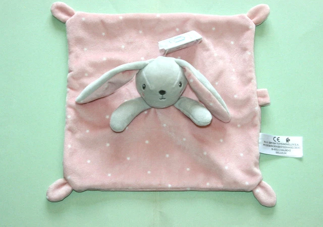 Simba Toys Doudou Lapin Plat Rose Gris Attache Tetine Etoile Neuf Avec Etiquette