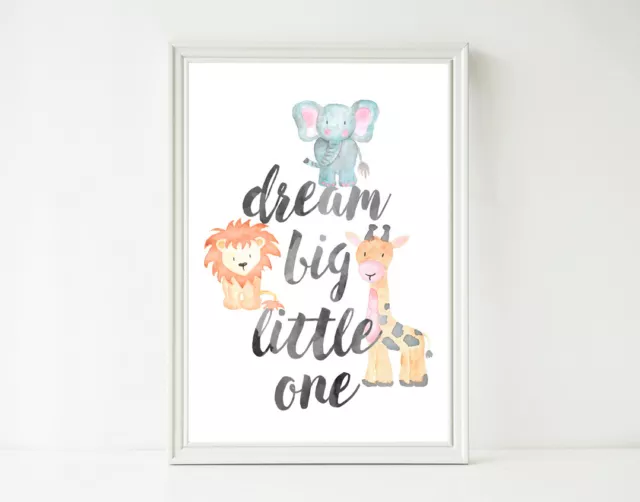 Dream Big Little One, Jungle Animals, Poster Prints, Baby Nursery Decor Wall Art