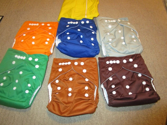 6 X ALVABABY POCKET CLOTH ADJUSTABLE DIAPERS W/6 INSERTS~NEW lot & laundry bag