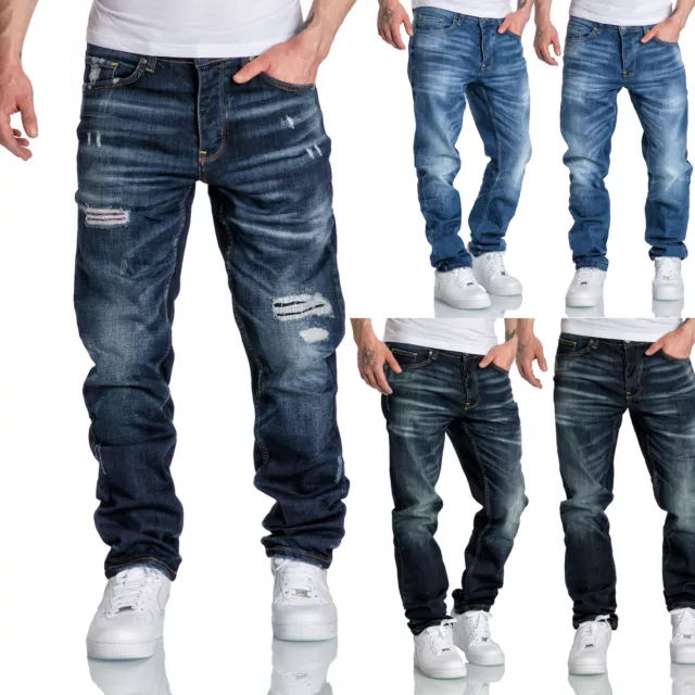 Herren Jeans Regular Straight Fit Denim Hose Destroyed 7984