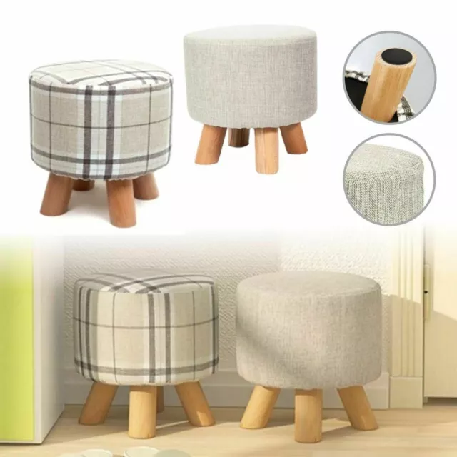 New Round Wooden Chair Stool Footstool Ottoman Pouffe 4Legs Rest Padded Seat