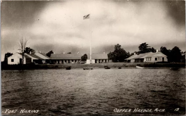 Vtg Copper Harbor MI Fort Wilkins Military Army Base RPPC 1940s Postcard