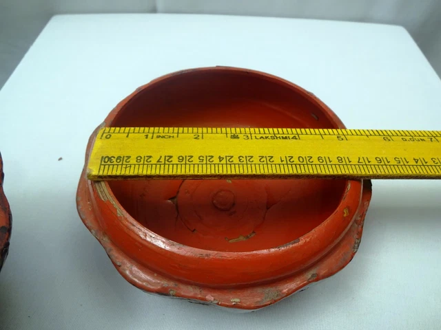 Antique Burmese Lacquerware Pumpkin Box Jewelry Box Black & Red Color Collectib" 10