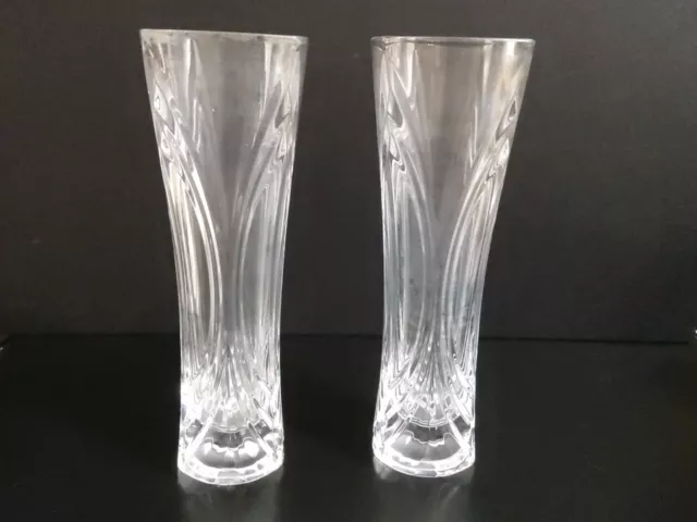 Cristal D'Arques Lead Crystal Cut glass Bud Vases Pair 17cm tall