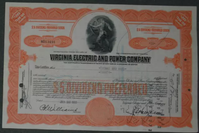 Virginia Electric and Power Company 1955 30 Shares Preferred