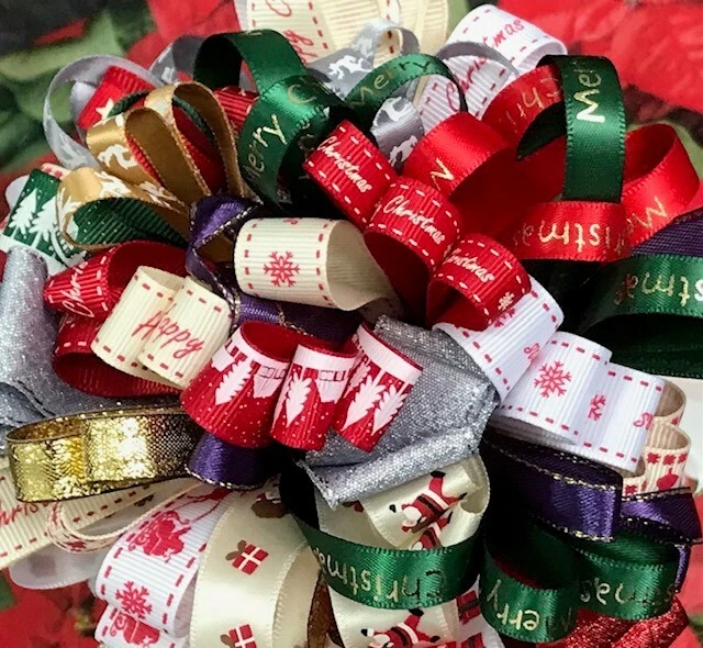 FESTIVE BUNDLES OF CHRISTMAS RIBBONS 10 x 1M PACK WRAPPING WREATHS DECORATION