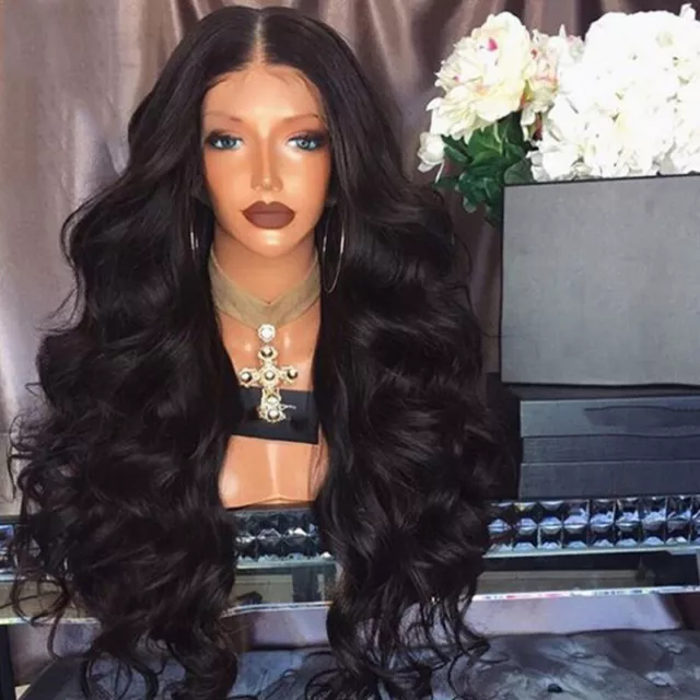 de noir Perruque longue ondulée Remy brésilien Cheveux Black Long Curly Wavy Wig