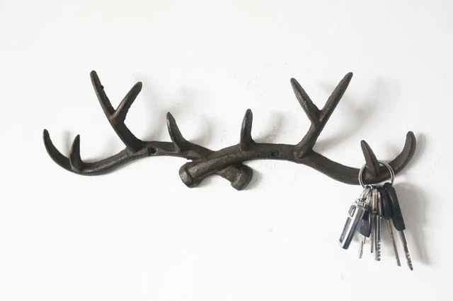 Vintage Rustic Cast Iron Deer Antlers Wall Hooks, Decorative Wall Mounted