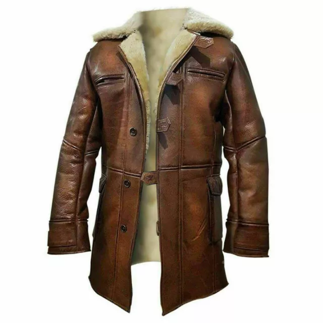 Dark Knight Rises RAF Brown Men Aviator Fur Winter Coat Men Tom Hardy Bane Coat