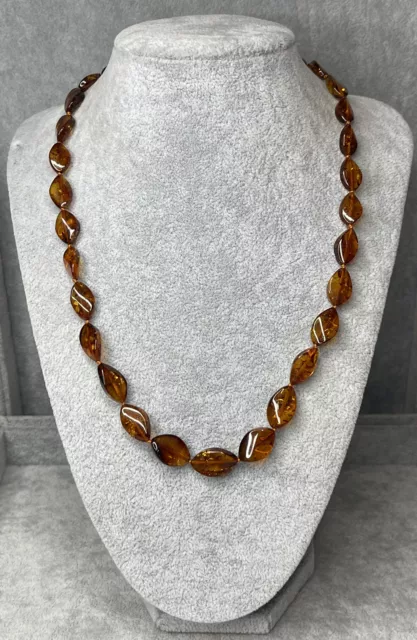 GENUINE BALTIC Amber Stone Necklace.COGNAC Color Amber Necklace 50 Cm/19.7 Inch