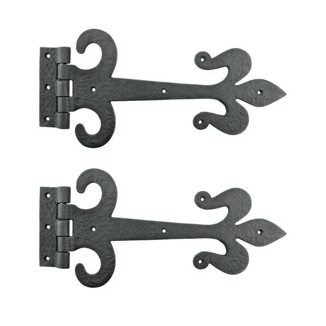 Decorative Strap Hinge Wrought Iron Fleur De Lis12" L Set of 2 Renovators Supply