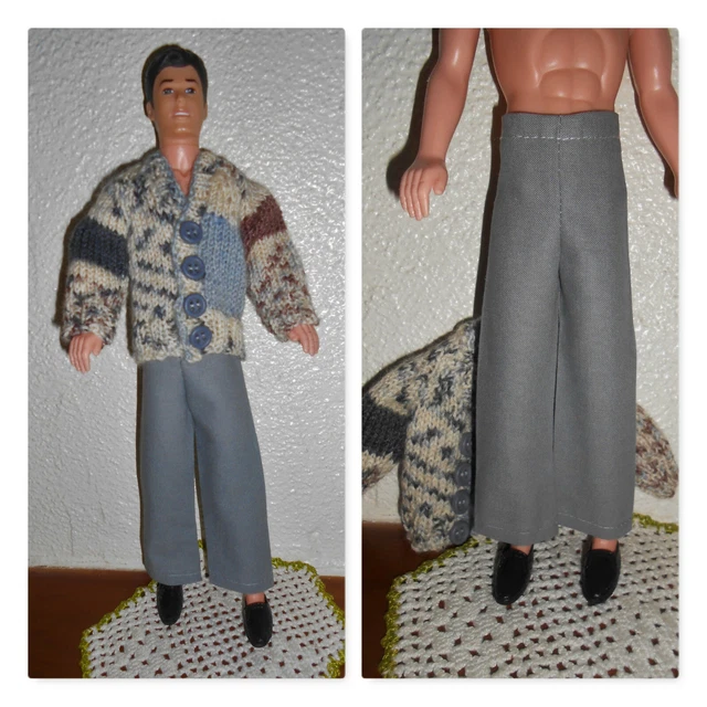 Vêtements pour poupée Ken, le copain de Barbie - Tenue gris/bleu, Neuf fait main