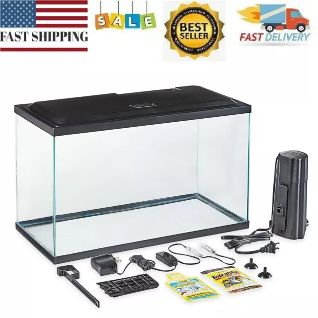 Aqua Culture Aquarium Starter Kit Fish Tank 10 Gallon Water Tank + LED Light