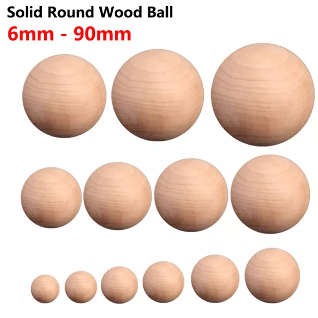 6mm - 90mm Natural Wooden Craft Balls Wood Solid Round Ball Spheres DIY Supplies