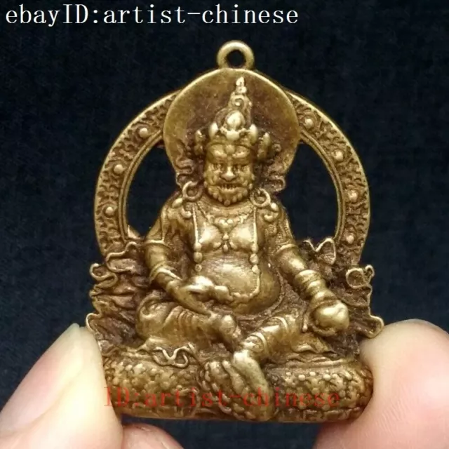 Chinese Bronze Carving Tibetan god of wealth Buddha Statue Amulet Pendant Gift