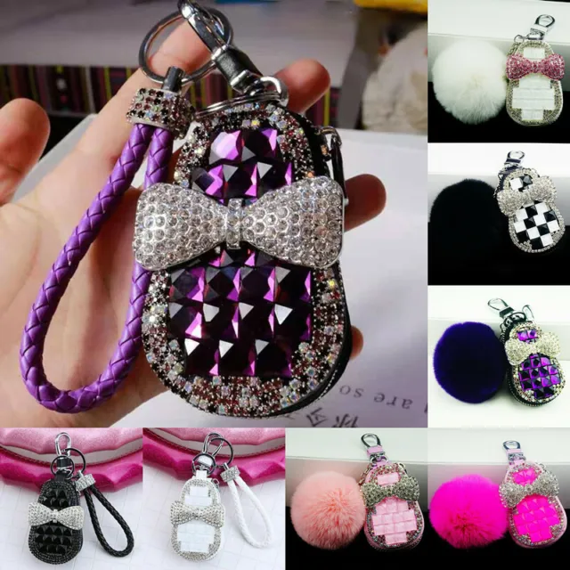 Universal Bling Crystal Diamond Cute Car Key Case Holder Cover Keychain Ring NEW