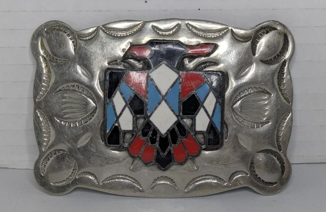 VINTAGE NICKEL SILVER **THUNDERBIRD** Large Western Frontier  display picture 1