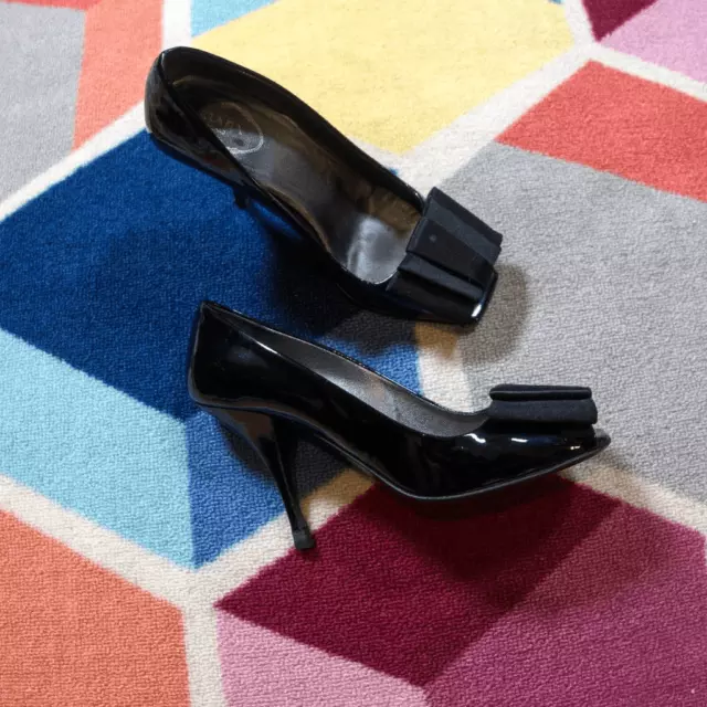 PRADA Patent Leather Bow Accents Pumps Size 36.5 Women's Size 6