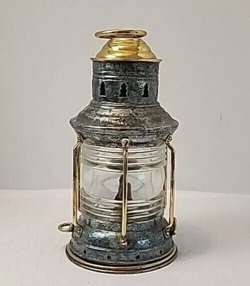 Nautical Ship Boat Oil Lantern Maritime Galvanized Metal & Brass Lamp 14"