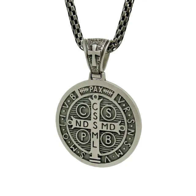 Saint Benedict Men's Woman’s Silver 925 Pendant Medal Cross Exorcism with Chain