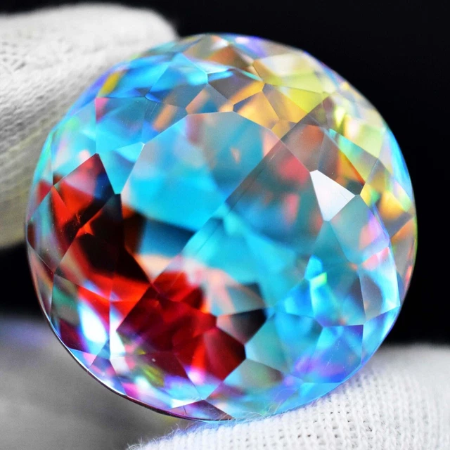 Topaze Mystique Naturelle Arc-en-Ciel Ronde 96.60 Carats - Certifiée AGL - Non Traitée