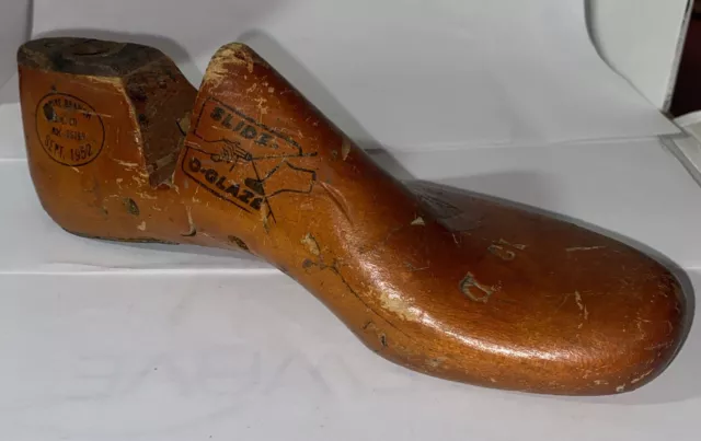 Wooden Shoe Form Size 13D Antique Cobbler Mold 1952 Empire Branch Slide-O-Glaze