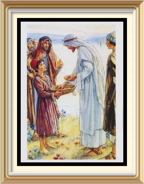 CICELY MARY BARKER religiöser Kunstdruck JESUS FÜTTERT 5tausend Brotfische