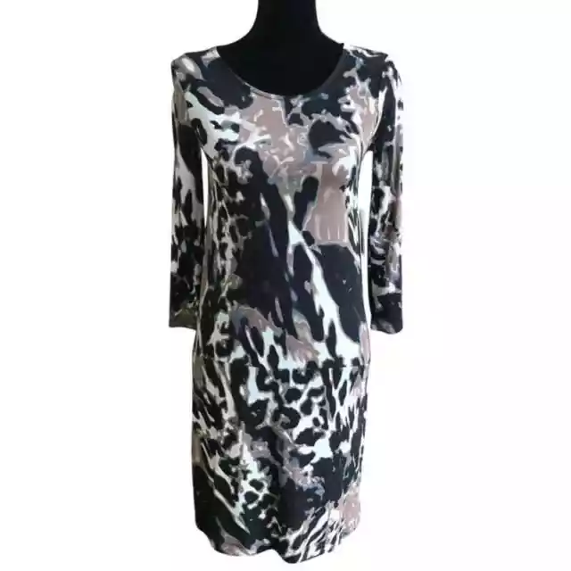 kensie Womens Dress Size XS Black Brown Off White Abstract Animal Print NEW