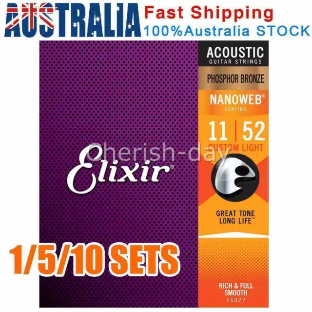 Elixir Nanoweb 11-52 Phosphor Bronze Acoustic GUITAR STRINGS Custom Light 16027&