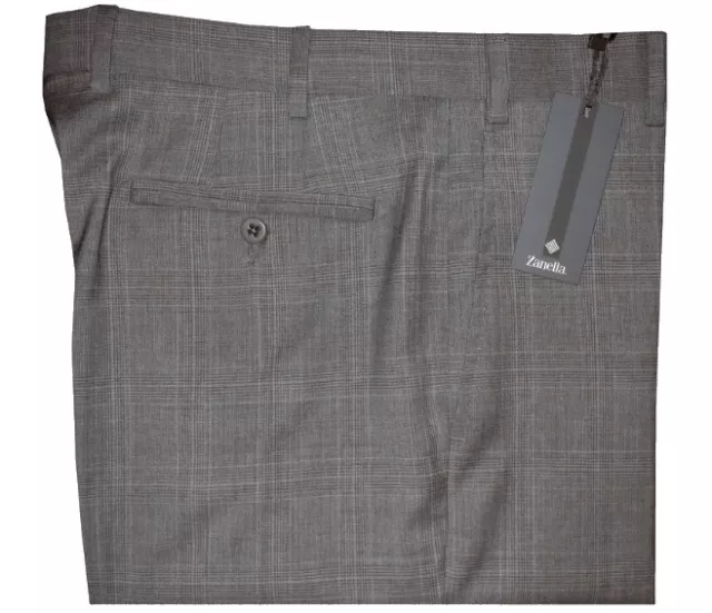 $325 Nwt Zanella Italy Nordstrom Devon Gray Plaid Super 120'S Wool Pants 38