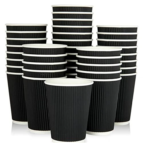 12 oz 60 Pack Paper Coffee Cups Disposable Coffee Cups Black Hot Beverage Cup...