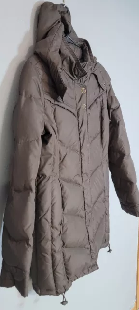 DKNY Womens Long Puffer Coat with Hood Ladies Size S Jacket Brown Broken Zipper 2