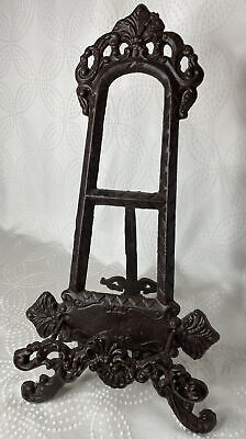 Large 17” Cast Iron Easel Ornate Plate Picture Book Art Stand Display Vintage