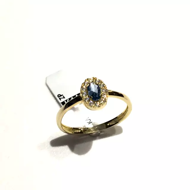 Bague Halo pour femme Or jaune 14 carats Topaze bleue solide Oxyde de...