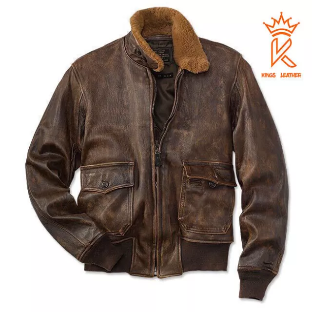 Herren Flieger-Bomberjacke im A2-Stil, braune Echtlederjacke, Freizeit- und...