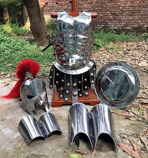 MEDIEVAL ROMAN KING Leonidas 300 Spartan Helmet W/Red Plume + Muscle ...