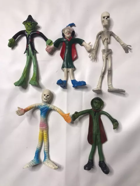 Lot Vintage Bendy Halloween Figures Toys Mummy Scarecrow Skeleton Dracula Witch