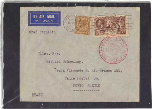 Gb Zeppelin Cover 1935  - Airship Lz 127 From London To Porto,  Brazil