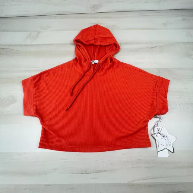 Roma Concept Womens Crop Top Small Orange Hoodie Short Sleeve Shirt Knit New