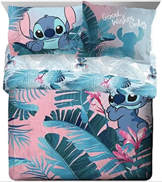 Disney Lilo & Stitch Floral Fun 7 Piece Full Bed Set Includes; Full/ Queen Comfo