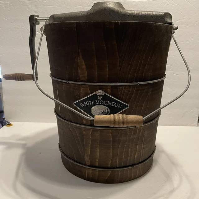 Manivela de mano congeladora vintage para helados White Mountain hecha en EE. UU.