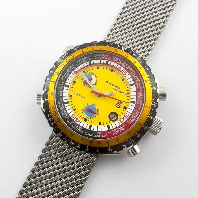 SORNA MILANAISE Watch Wrist Automatic Worldtimer Yellow Retro 154.59 PicClick UK