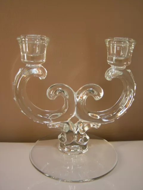 Fostoria Crystal Double Candle Holder - Century Pattern 2630 - 1950s - MINT!!