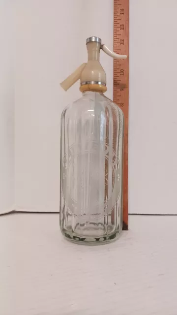 Vintage England Etched Glass Schweppes Mineral Soda Seltzer Water Bottle 2