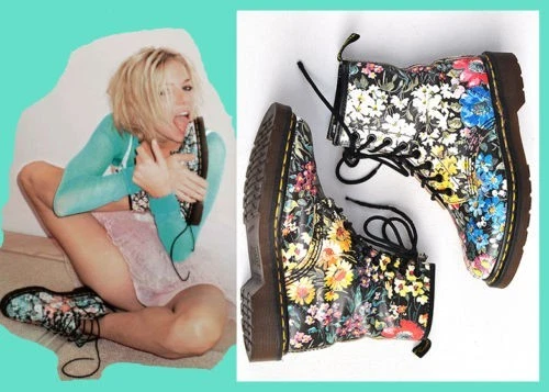 DR MARTENS VINTAGE flower pattern boots size 5 Sienna Miller Alexa