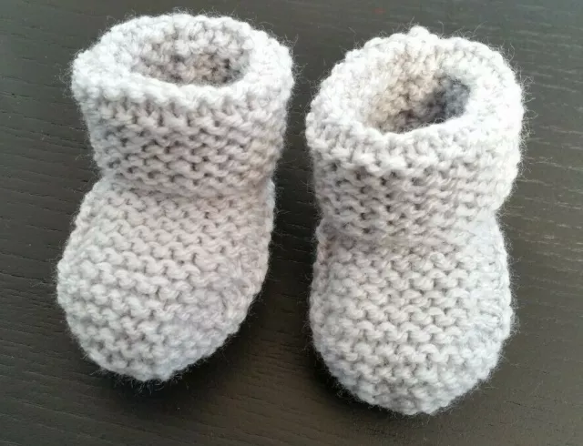 Baby Bootees / Booties, 0-3 Months, Silver Grey, Hand Knitted, New