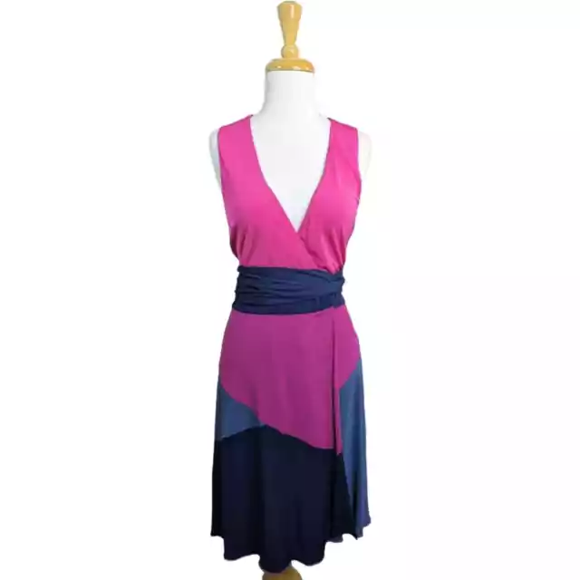 Diane von Furstenberg Sady Color Block Jersey Crepe Wrap Dress 2 Pink Purple