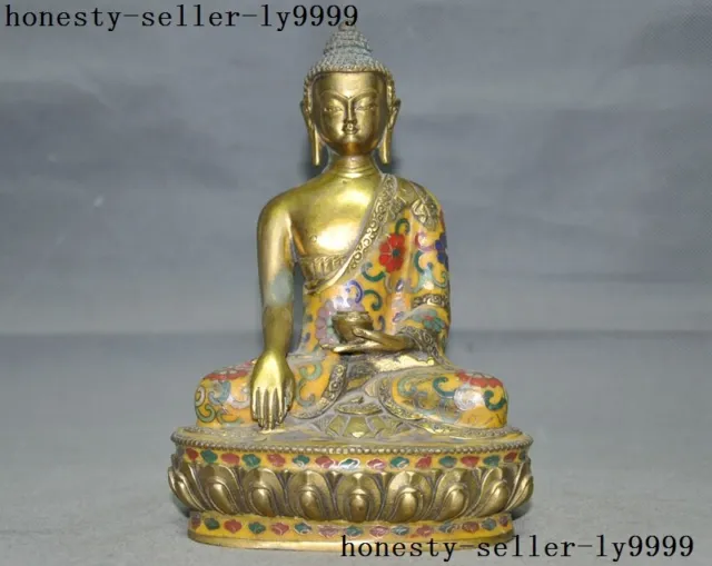 8" Tibetan Buddhism bronze Cloisonne Gilt Sakyamuni Medicine Buddha statue