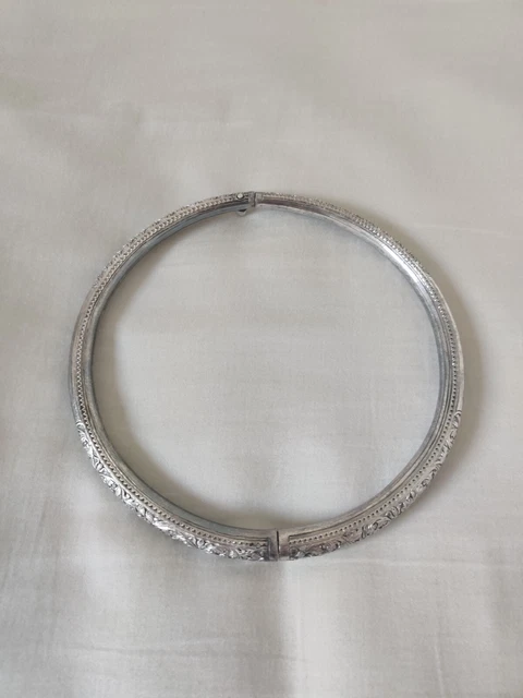 Collier Torque Ancien En Cuivre Argenté Ciselé - Style Asie Indochine Vietnam, Bon état